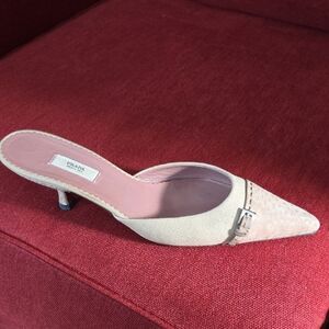 Prada Beige Pointed-Toe Mules with Silver Buckle